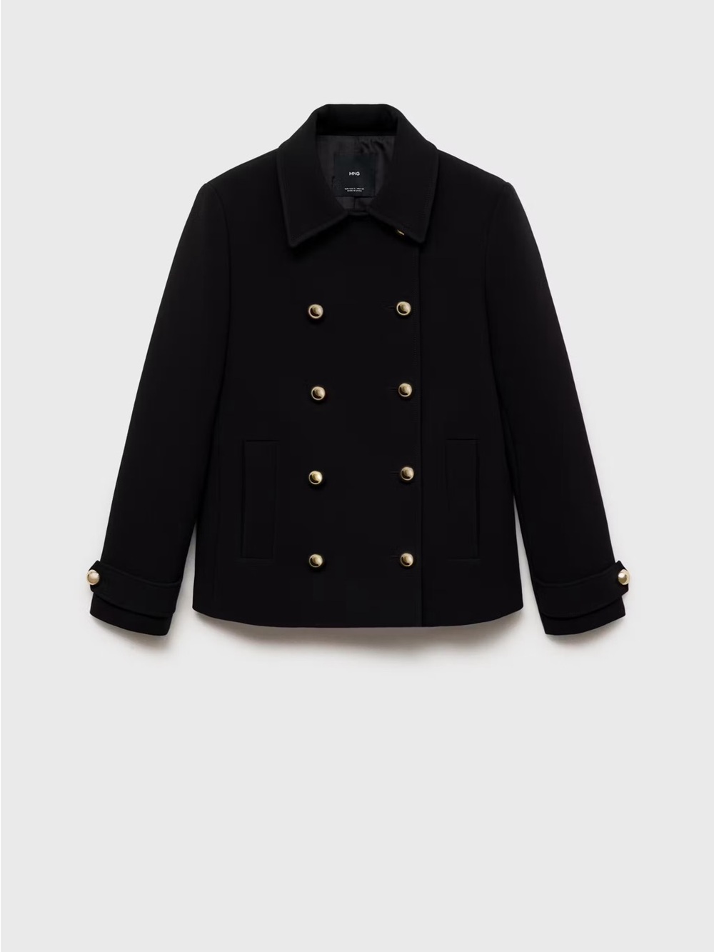 Double-Breasted Black Military Peacoat Jacket
